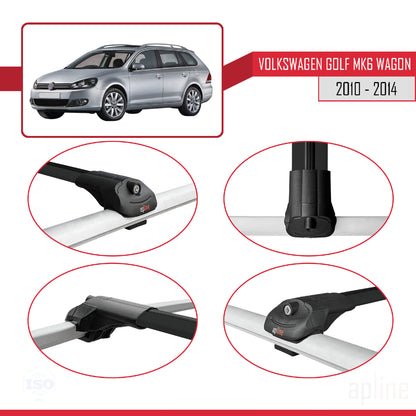 Compatible avec VW Golf Mk6 Wagon 2010-2014 ACE-1 Barres de Toit Railing Porte-Bagages de Voiture Noir Aluminium 3 Barres