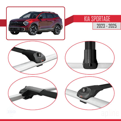 Compatible avec Kia Sportage 2023-2025 ACE-1 Barres de Toit Railing Porte-Bagages de Voiture Noir Aluminium 3 Barres