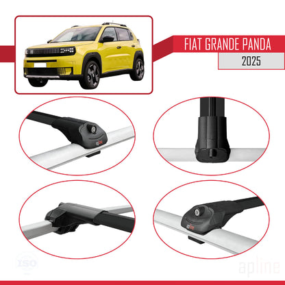 Compatible avec Fiat Grande Panda 2025 ACE-1 Barres de Toit Railing Porte-Bagages de Voiture Noir Aluminium 3 Barres
