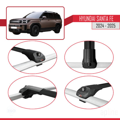Compatible avec Hyundai Santa Fe 2024-2025 ACE-1 Barres de Toit Railing Porte-Bagages de Voiture Noir Aluminium 2 Barres