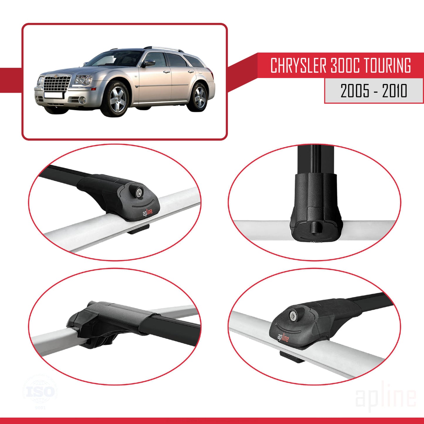 Compatible avec Chrysler 300C Touring 2005-2010 ACE-1 Barres de Toit Railing Porte-Bagages de Voiture Noir Aluminium 2 Barres