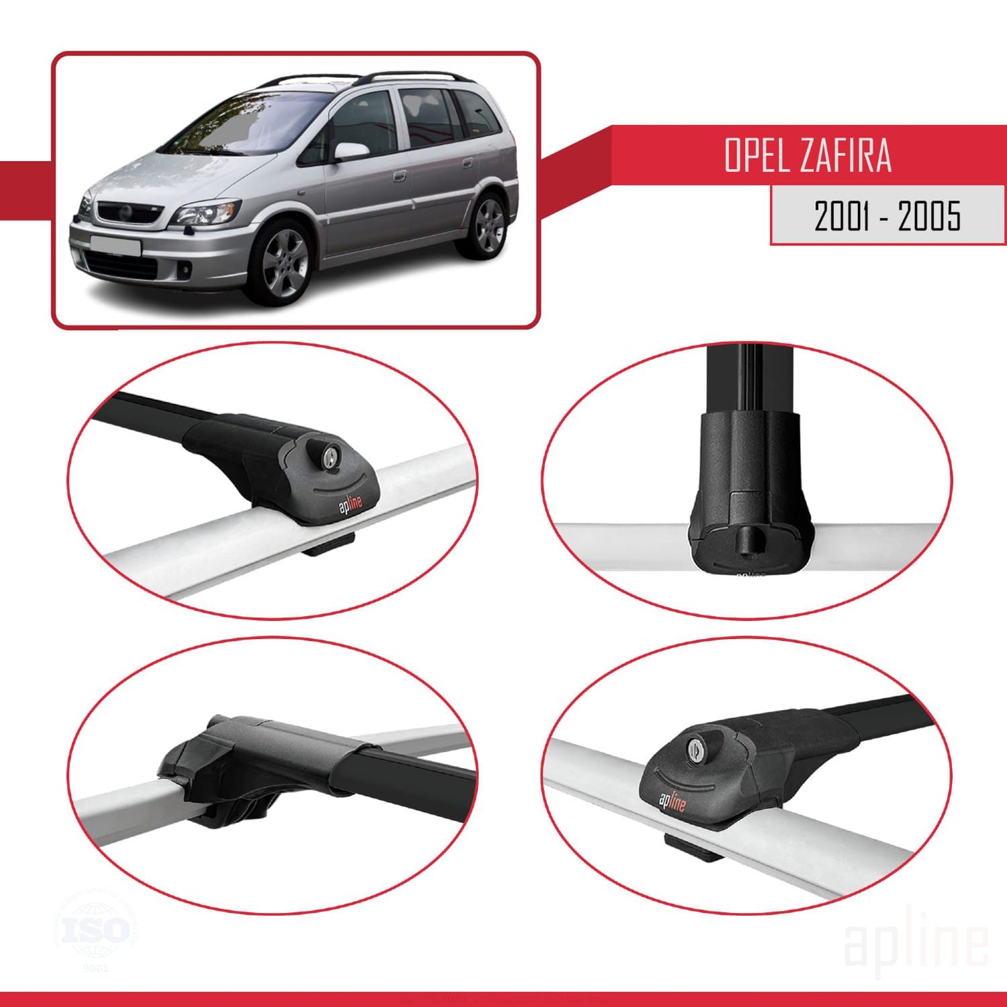 Compatible avec Opel Zafira A (T98) 2001-2005 ACE-1 Barres de Toit Railing Porte-Bagages de Voiture Noir Aluminium 2 Barres