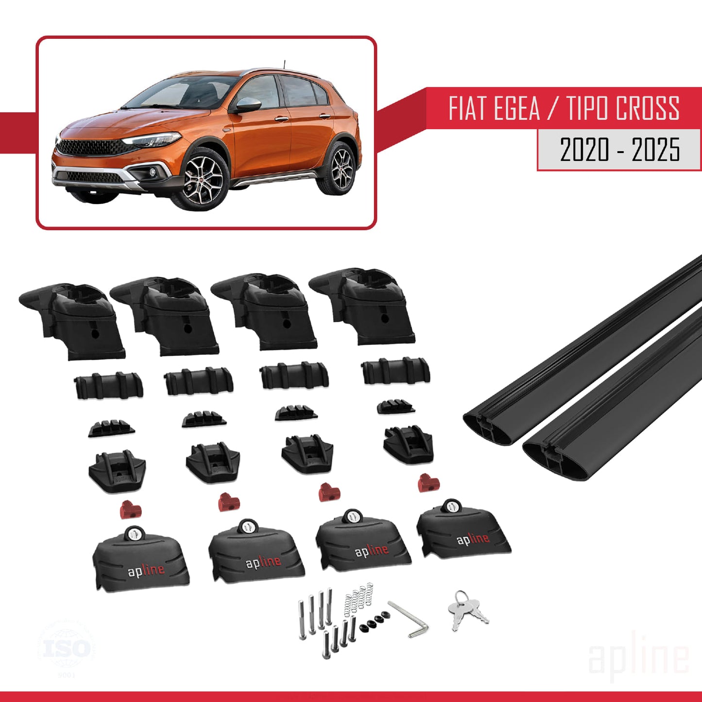 Compatible avec Fiat Egea Cross 2020-2025 ACE-2 Barres de Toit Railing Porte-Bagages de Voiture Noir Aluminium 2 Barres