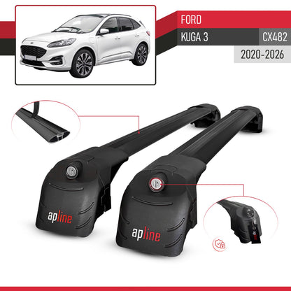 Kompatibel mit Ford Kuga 3 (CX482) 2020-2025 ACE-2 Relingträger Dachträger Auto Gepäckträger Schwarz Aluminium 2 Stangen