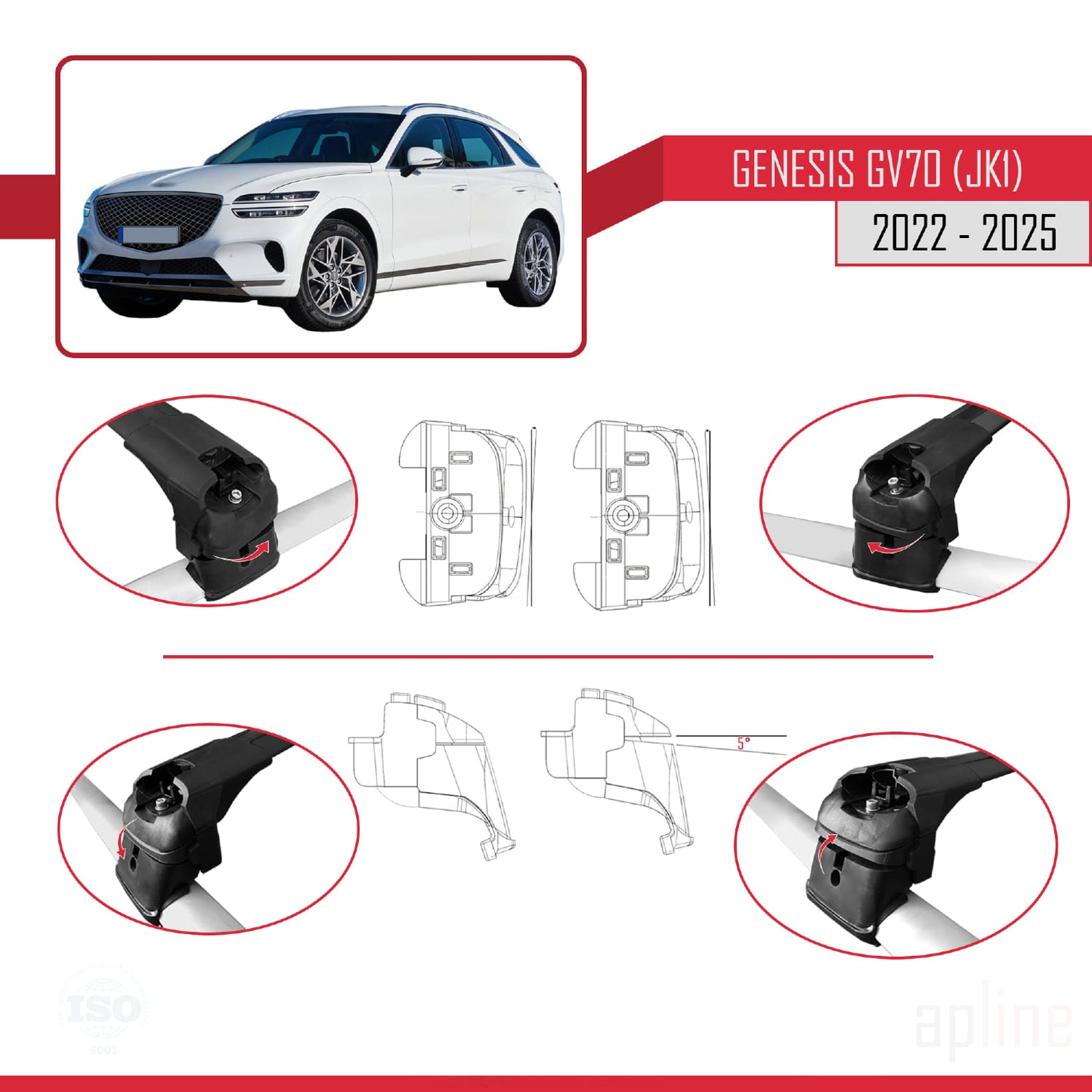 Compatible with Genesis GV70 (JK1) 2022-2025 ACE-2 Car Roof Rack Cross Bar Black Aluminium 2 Bars