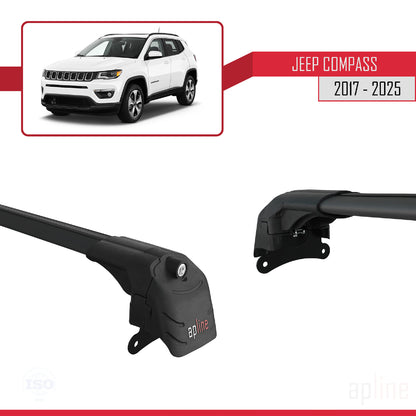 Compatible with Jeep Compass 2017-2025 ACE-2 Car Roof Rack Cross Bar Black Aluminium 2 Bars