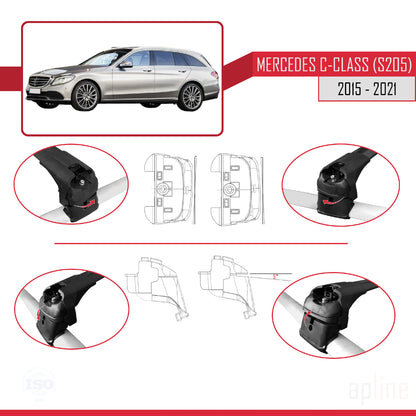 Compatible avec Mercedes Classe C 4 (S205) 2015-2021 ACE-2 Barres de Toit Railing Porte-Bagages de Voiture Noir Aluminium 2 Barres