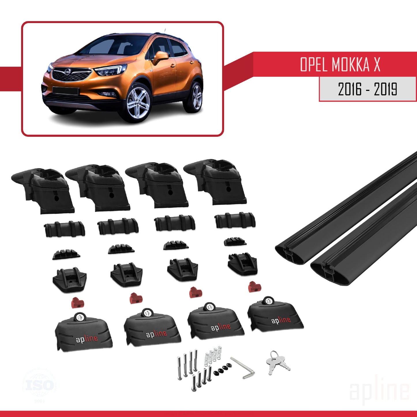 Compatible avec Opel Mokka X (J13) 2016-2019 ACE-2 Barres de Toit Railing Porte-Bagages de Voiture Noir Aluminium 2 Barres