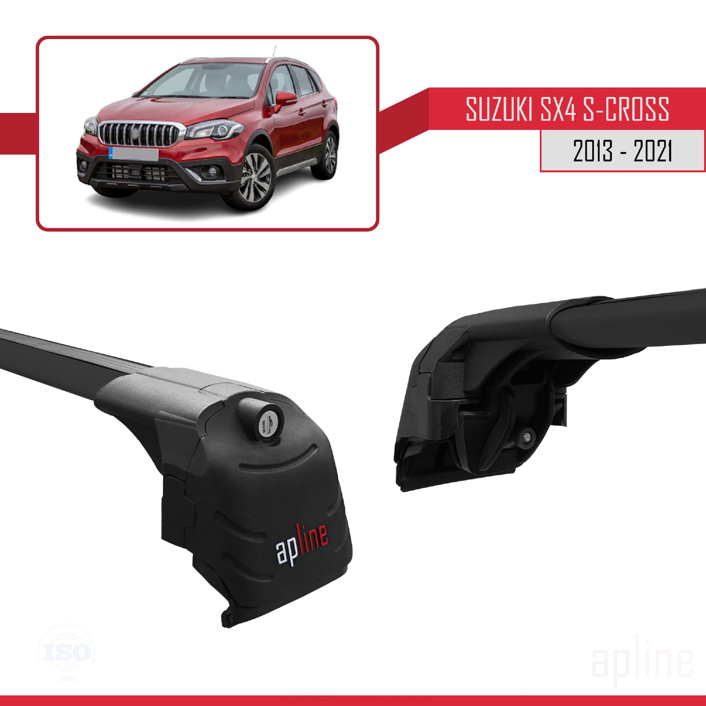 Compatible avec Suzuki SX4 S-Cross 3 (JYB) 2013-2021 ACE-2 Barres de Toit Railing Porte-Bagages de Voiture Noir Aluminium 2 Barres