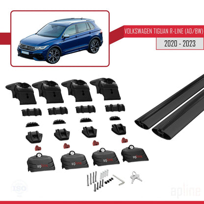 Compatible with Volkswagen Tiguan 2 R-Line 2020-2023 ACE-2 Car Roof Rack Cross Bar Black Aluminium 2 Bars