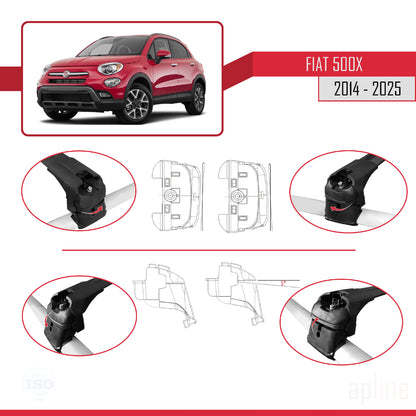 Compatible avec Fiat 500X 2014-2025 ACE-2 Barres de Toit Railing Porte-Bagages de Voiture Noir Aluminium 2 Barres