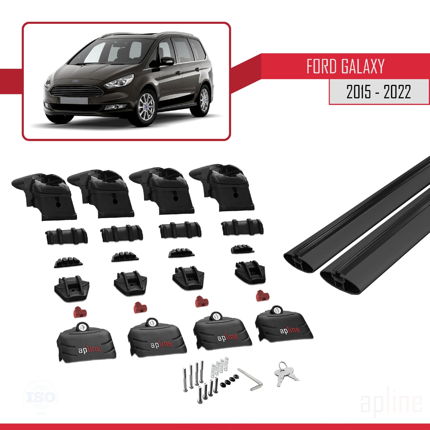 Compatible with Ford Galaxy 2 (CD390) 2015-2022 ACE-2 Car Roof Rack Cross Bar Black Aluminium 2 Bars
