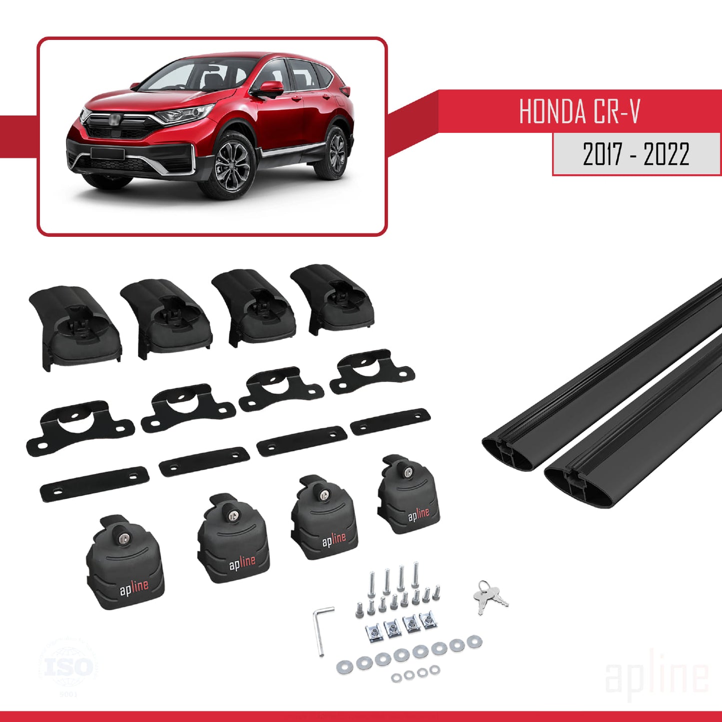 Compatible with Honda CR-V 5 2017-2022 ACE-2 Car Roof Rack Cross Bar Black Aluminium 2 Bars