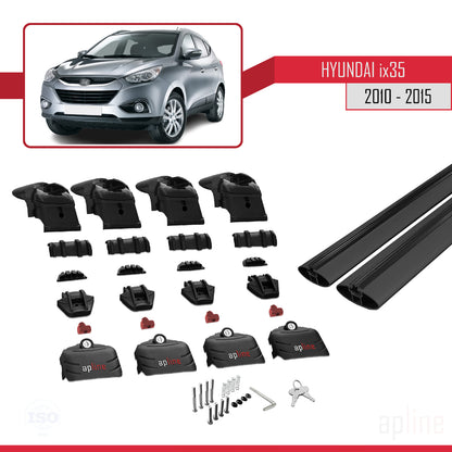 Kompatibel mit Hyundai ix35 2 (LM) 2010-2015 ACE-2 Relingträger Dachträger Auto Gepäckträger Schwarz Aluminium 2 Stangen