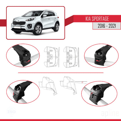 Kompatibel mit Kia Sportage 4 (QL) 2016-2021 ACE-2 Relingträger Dachträger Auto Gepäckträger Schwarz Aluminium 2 Stangen