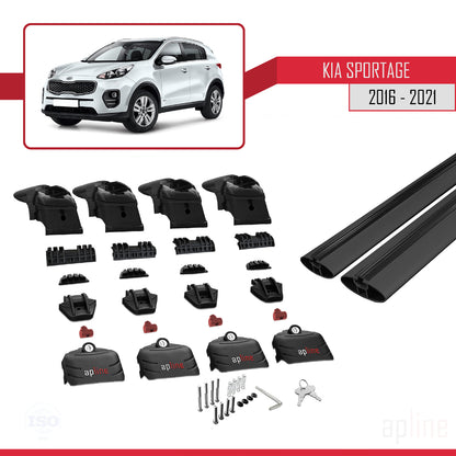 Kompatibel mit Kia Sportage 4 (QL) 2016-2021 ACE-2 Relingträger Dachträger Auto Gepäckträger Schwarz Aluminium 2 Stangen