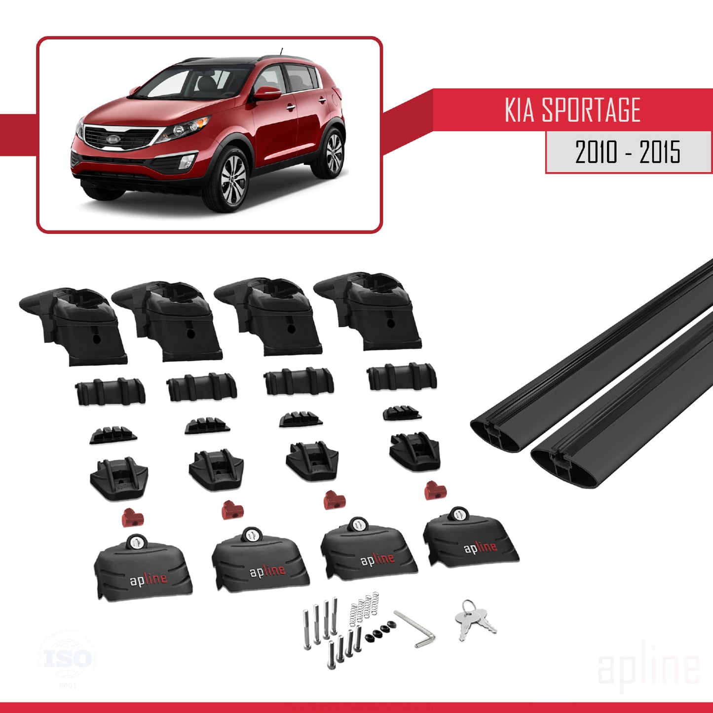 Kompatibel mit Kia Sportage 3 (SL) 2010-2015 ACE-2 Relingträger Dachträger Auto Gepäckträger Schwarz Aluminium 2 Stangen