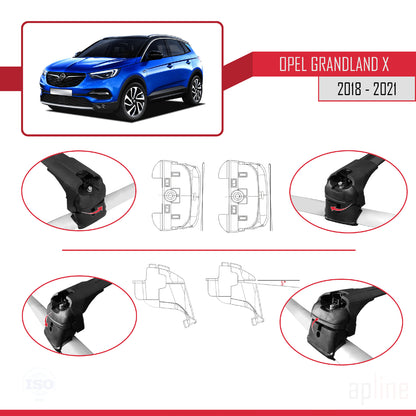 Kompatibel mit Opel Grandland X 2018-2021 ACE-2 Relingträger Dachträger Auto Gepäckträger Schwarz Aluminium 2 Stangen