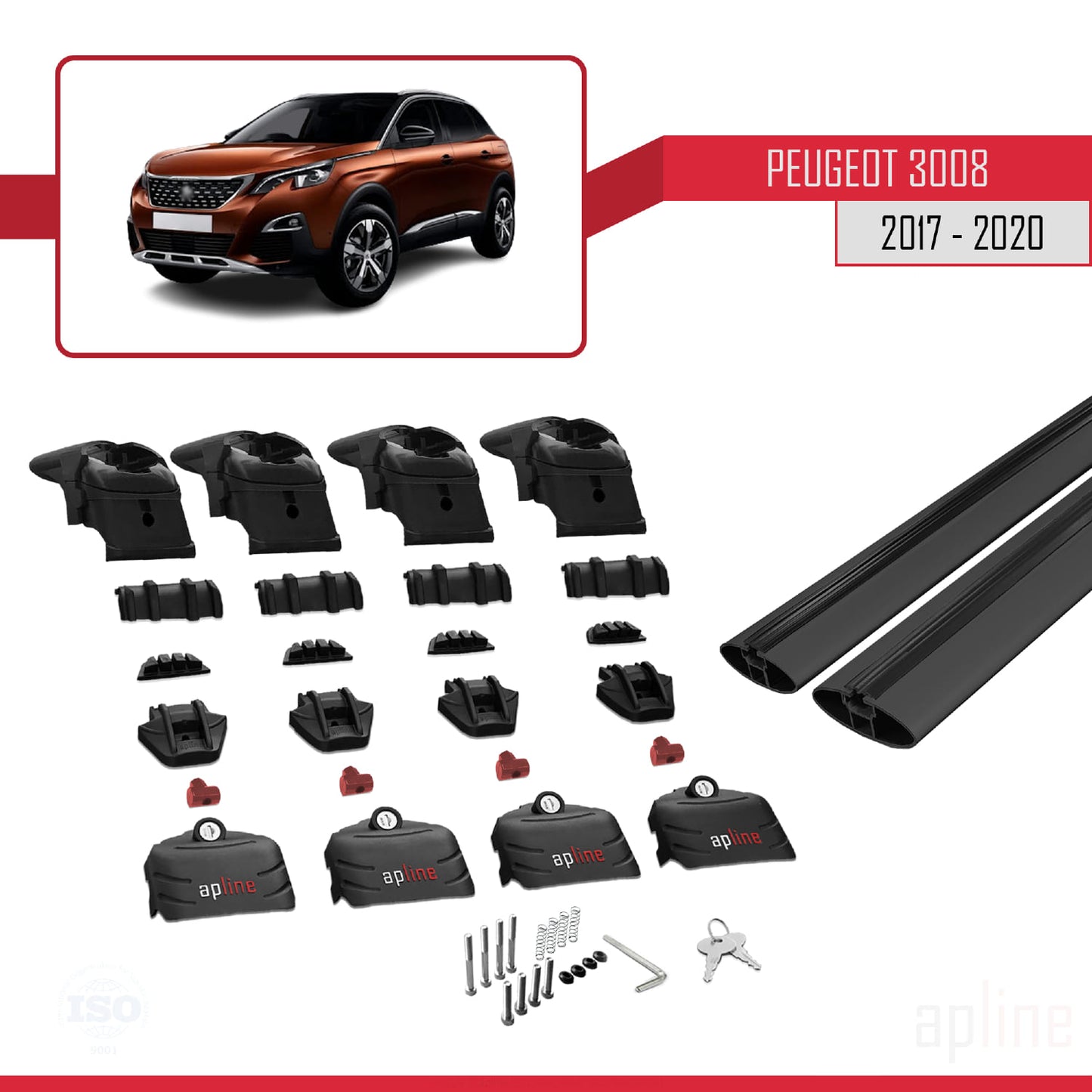 Compatible avec Peugeot 3008 II (P84) Pre-Facelift 2017-2020 ACE-2 Barres de Toit Railing Porte-Bagages de Voiture Noir Aluminium 2 Barres