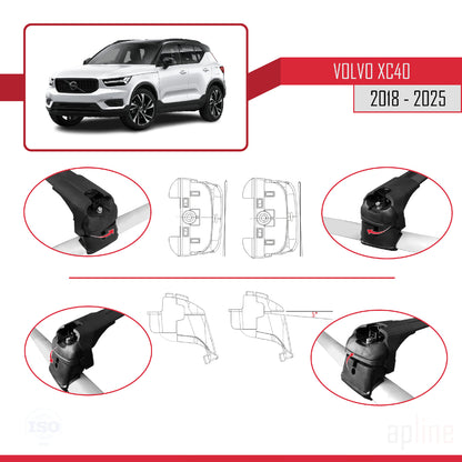 Kompatibel mit Volvo XC40 2018-2025 ACE-2 Relingträger Dachträger Auto Gepäckträger Schwarz Aluminium 2 Stangen