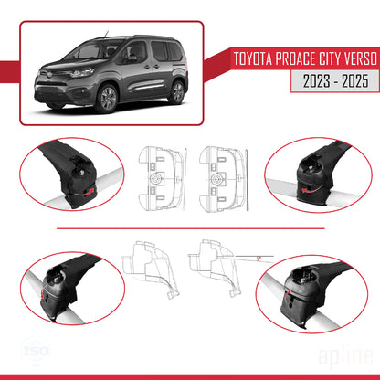 Compatible avec Toyota Proace City Verso 2023-2025 ACE-2 Barres de Toit Railing Porte-Bagages de Voiture Noir Aluminium 2 Barres