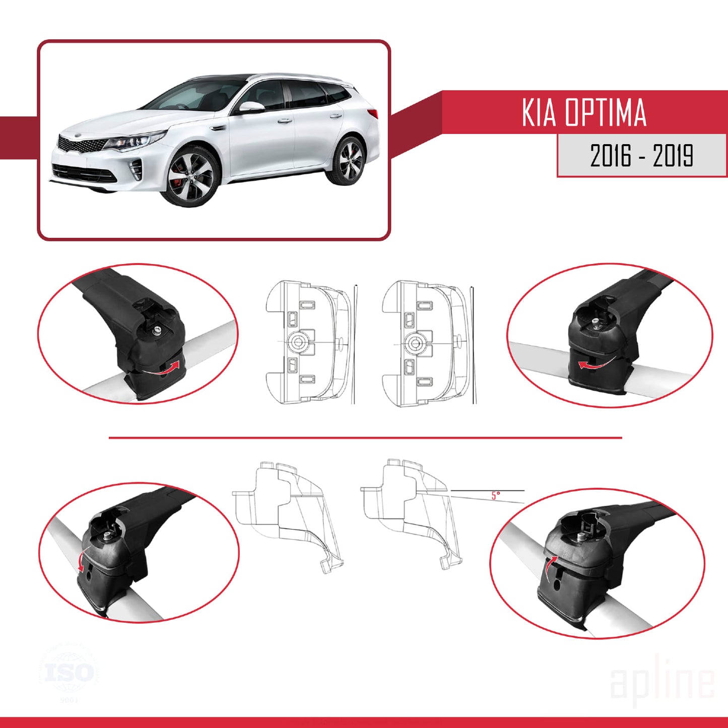 Compatible with Kia Optima (JF) SW 2016-2019 ACE-2 Car Roof Rack Cross Bar Black Aluminium 2 Bars