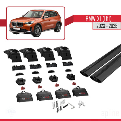Compatible avec BMW X1 (U11) 2023-2025 ACE-2 Barres de Toit Railing Porte-Bagages de Voiture Noir Aluminium 2 Barres