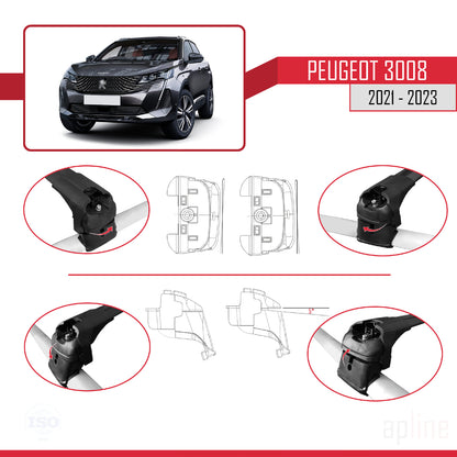 Compatible avec Peugeot 3008 II (P84) Post-Facelift 2021-2023 ACE-2 Barres de Toit Railing Porte-Bagages de Voiture Noir Aluminium 2 Barres