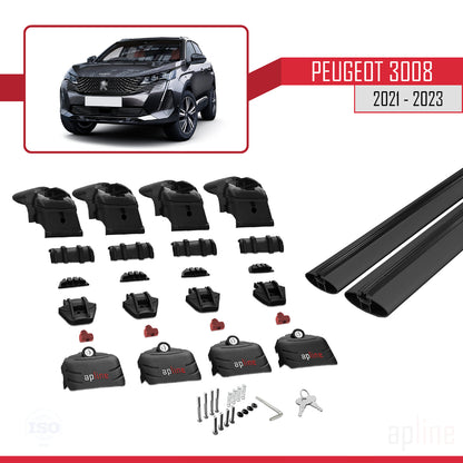 Compatible avec Peugeot 3008 II (P84) Post-Facelift 2021-2023 ACE-2 Barres de Toit Railing Porte-Bagages de Voiture Noir Aluminium 2 Barres