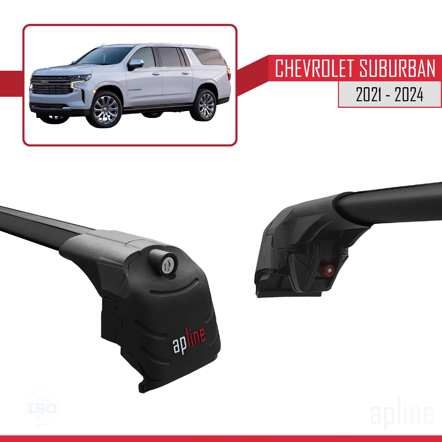 Compatible avec Chevrolet Suburban 2021-2024 ACE-2 Barres de Toit Railing Porte-Bagages de Voiture Noir Aluminium 2 Barres