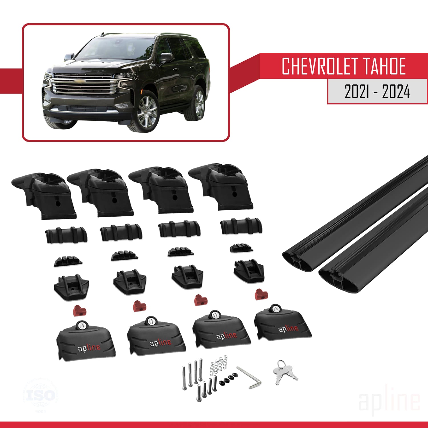 Compatible avec Chevrolet Tahoe 2021-2024 ACE-2 Barres de Toit Railing Porte-Bagages de Voiture Noir Aluminium 2 Barres