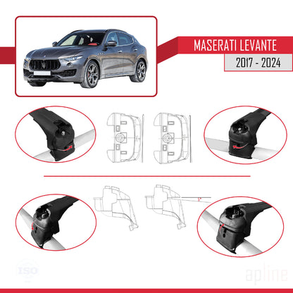 Compatible avec Maserati Levante 2017-2024 ACE-2 Barres de Toit Railing Porte-Bagages de Voiture Noir Aluminium 2 Barres