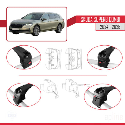 Compatible avec Skoda Superb Combi 2024-2025 ACE-2 Barres de Toit Railing Porte-Bagages de Voiture Noir Aluminium 2 Barres