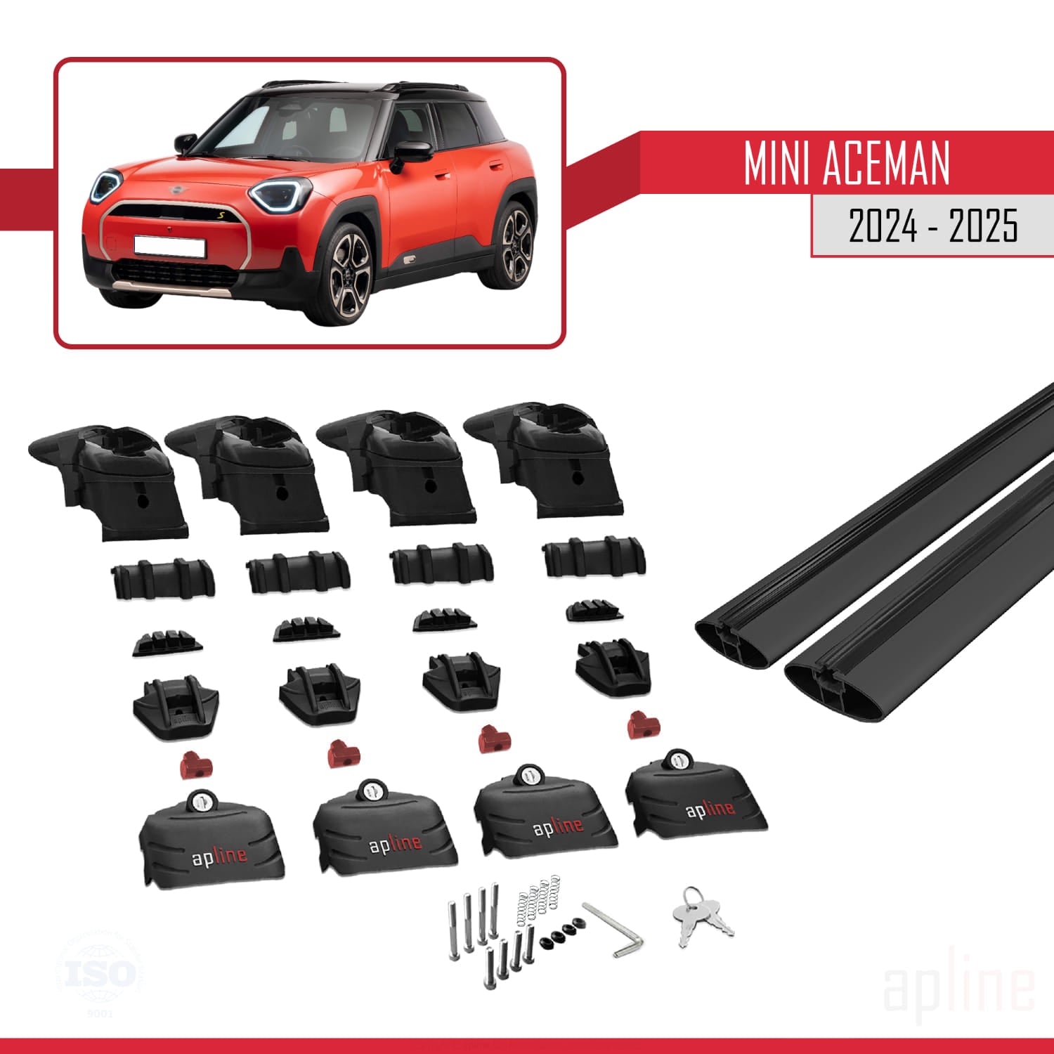 Compatible avec Mini Aceman SE 2024-2025 ACE-2 Barres de Toit Railing Porte-Bagages de Voiture Noir Aluminium 2 Barres