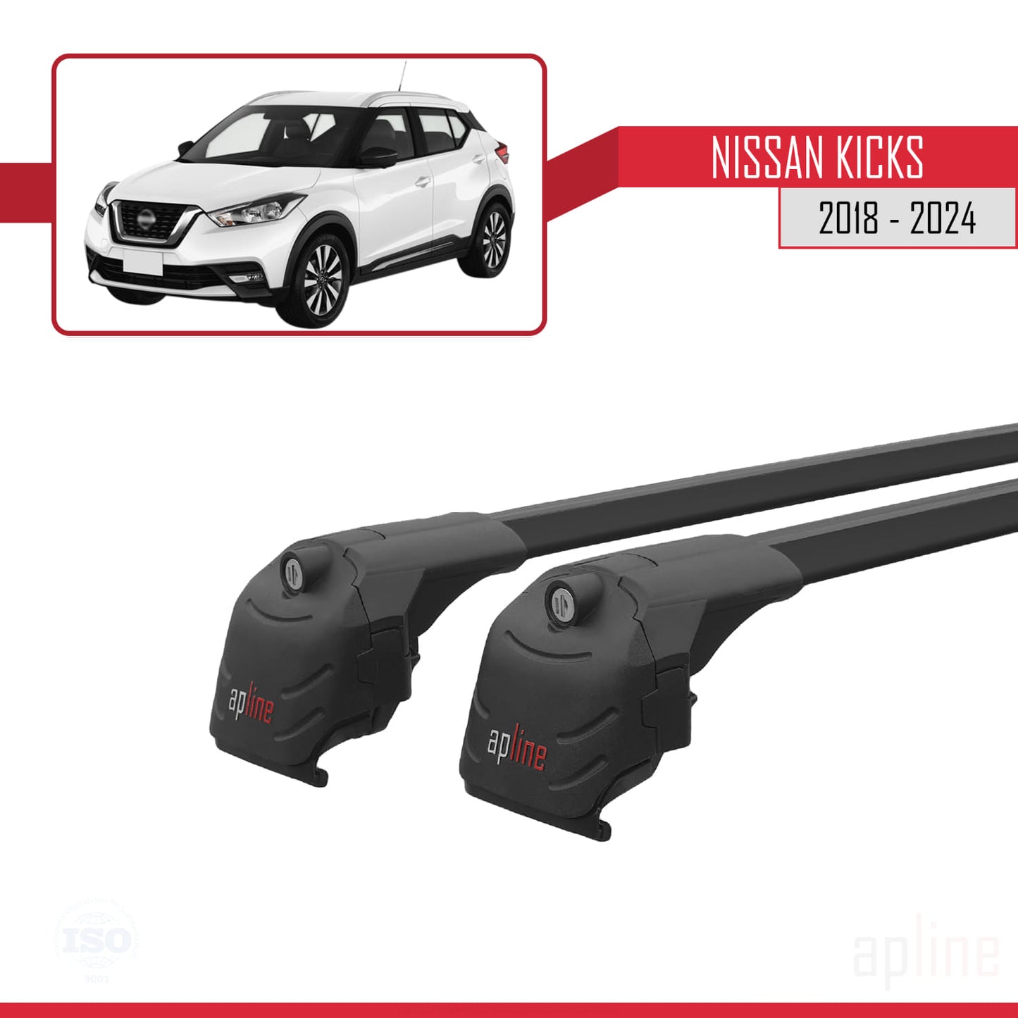 Compatible avec Nissan Kicks 2018-2024 ACE-2 Barres de Toit Railing Porte-Bagages de Voiture Noir Aluminium 2 Barres