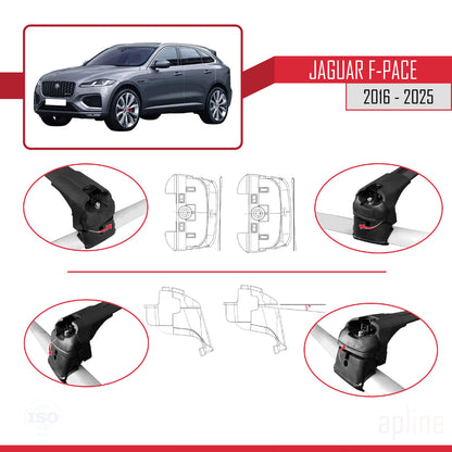 Compatible avec Jaguar F-Pace (X761) 2016-2025 ACE-2 Barres de Toit Railing Porte-Bagages de Voiture Noir Aluminium 2 Barres