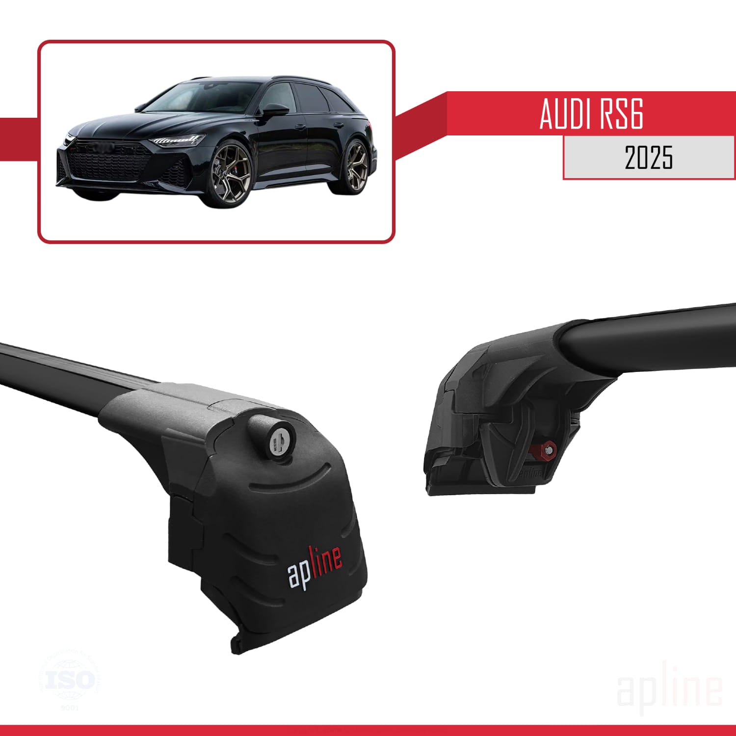 Compatible avec Audi RS6 2025 ACE-2 Barres de Toit Railing Porte-Bagages de Voiture Noir Aluminium 2 Barres