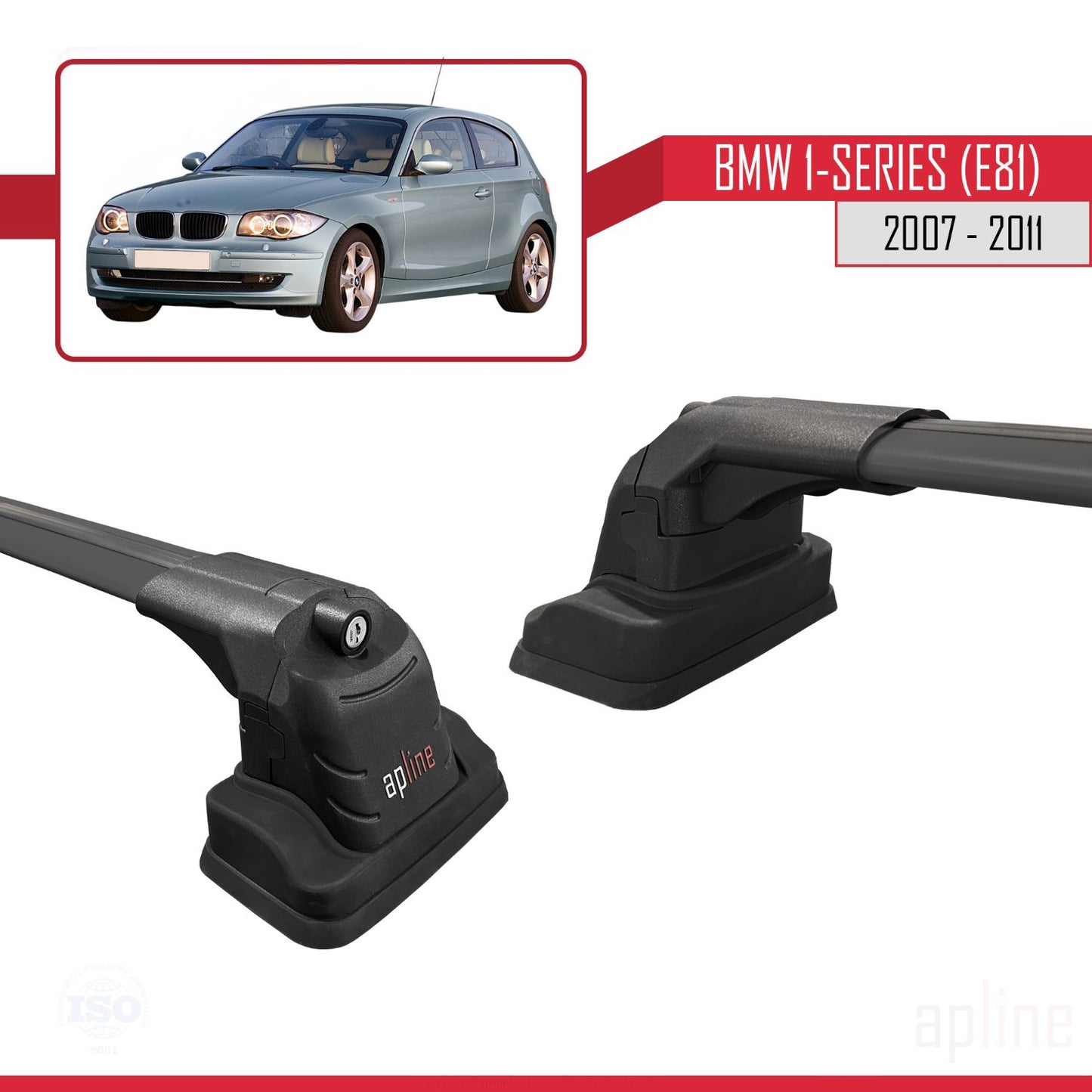 Compatible with BMW 1 Series (E81) 2007-2011 ACE-3 Car Roof Rack Cross Bar Black Aluminium 2 Bars