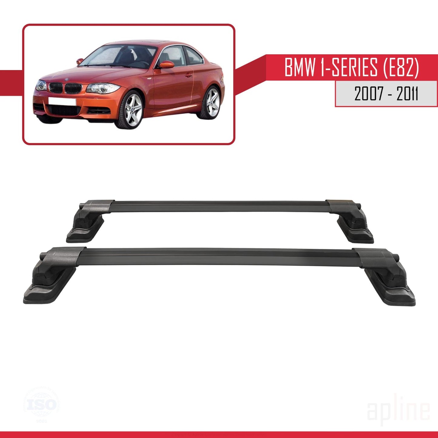 Compatible with BMW 1 Series (E82) 2007-2013 ACE-3 Car Roof Rack Cross Bar Black Aluminium 2 Bars