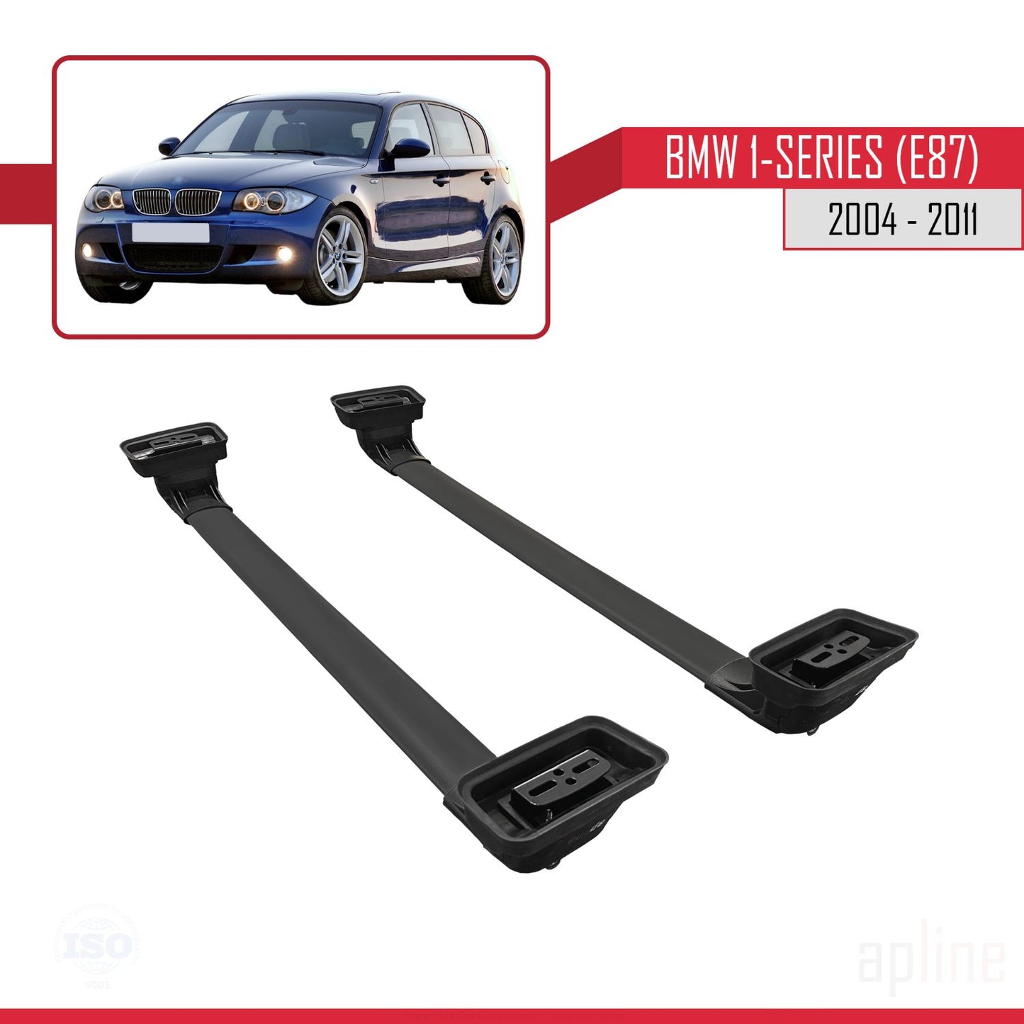 Kompatibel mit BMW 1er (E87) 2004-2011 ACE-3 Dachträger, Auto-Dachgepäckträger, schwarzes Aluminium, 2 Querträger