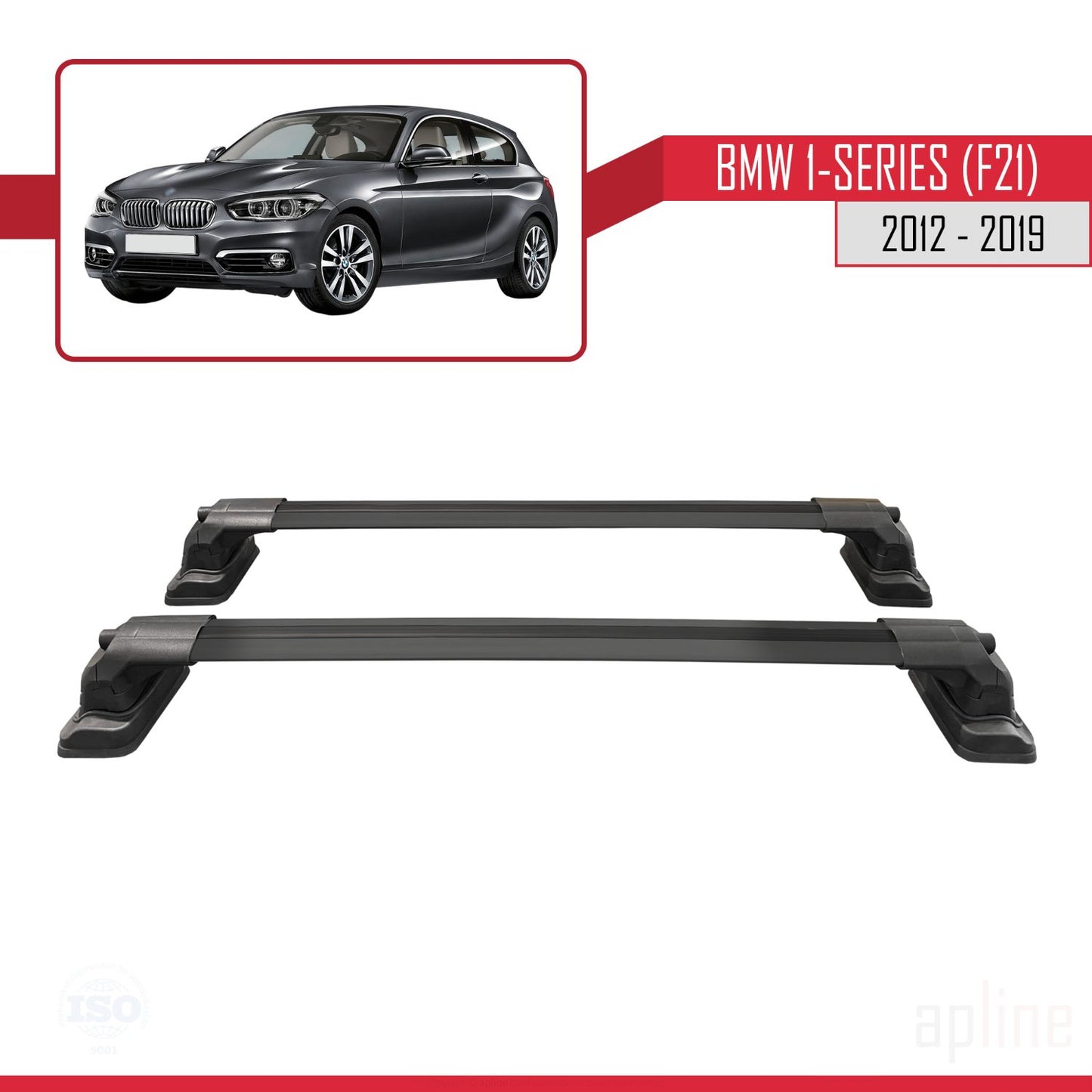 Compatible with BMW 1 Series (F21) 2012-2019 ACE-3 Car Roof Rack Cross Bar Black Aluminium 2 Bars