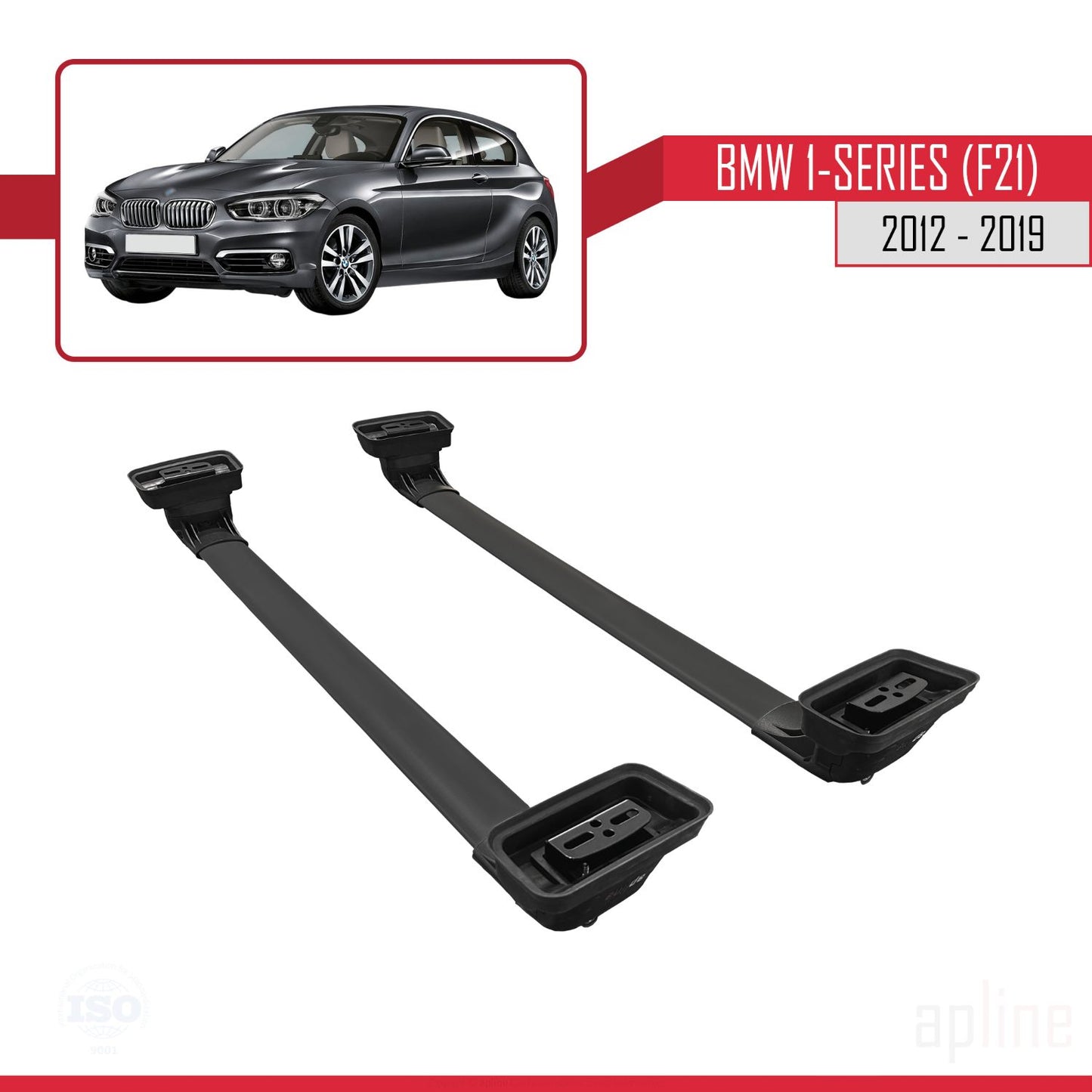 Compatible with BMW 1 Series (F21) 2012-2019 ACE-3 Car Roof Rack Cross Bar Black Aluminium 2 Bars