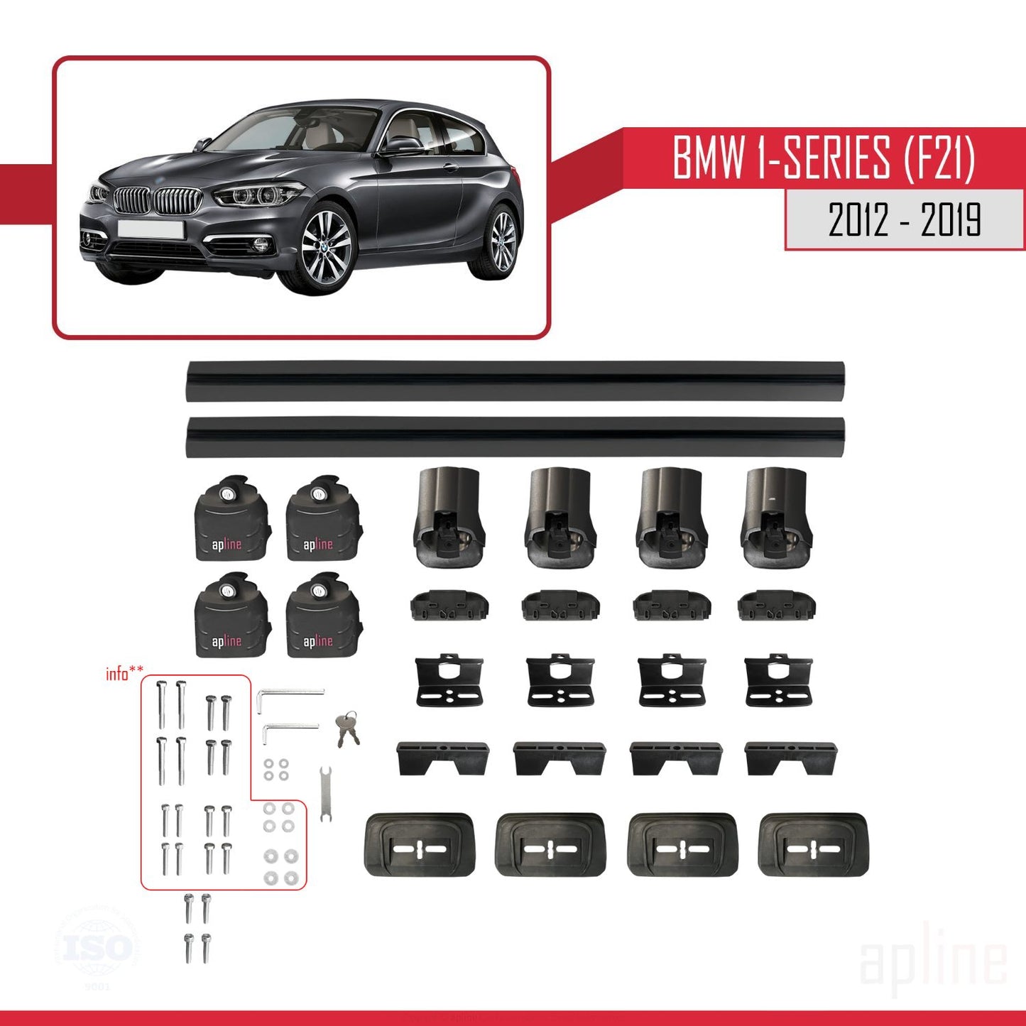 Compatible with BMW 1 Series (F21) 2012-2019 ACE-3 Car Roof Rack Cross Bar Black Aluminium 2 Bars