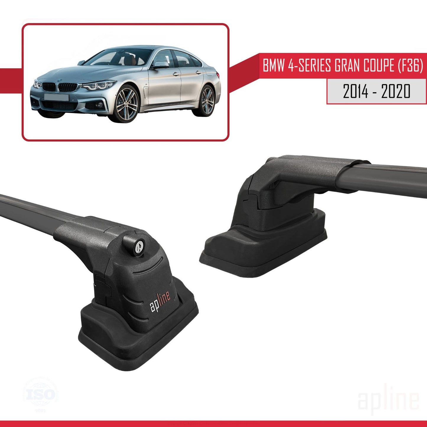 Compatible avec BMW Série 4 Gran Coupe (F36) 2014-2020 ACE-3 Barres de Toit Railing Porte-Bagages de Voiture Noir Aluminium 2 Barres