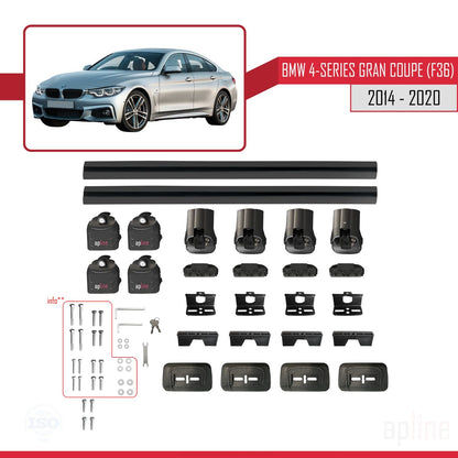 Compatible avec BMW Série 4 Gran Coupe (F36) 2014-2020 ACE-3 Barres de Toit Railing Porte-Bagages de Voiture Noir Aluminium 2 Barres