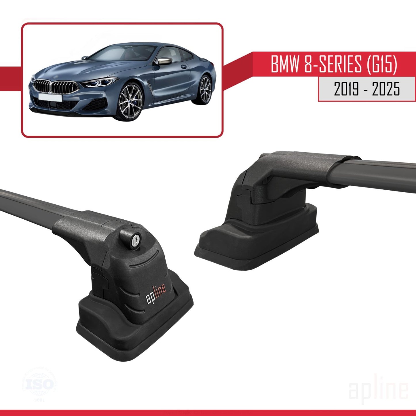Compatible avec BMW Série 8 (G15) 2019-2025 ACE-3 Barres de Toit Railing Porte-Bagages de Voiture Noir Aluminium 2 Barres