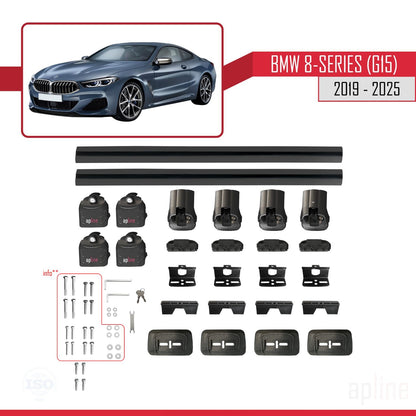 Compatible avec BMW Série 8 (G15) 2019-2025 ACE-3 Barres de Toit Railing Porte-Bagages de Voiture Noir Aluminium 2 Barres