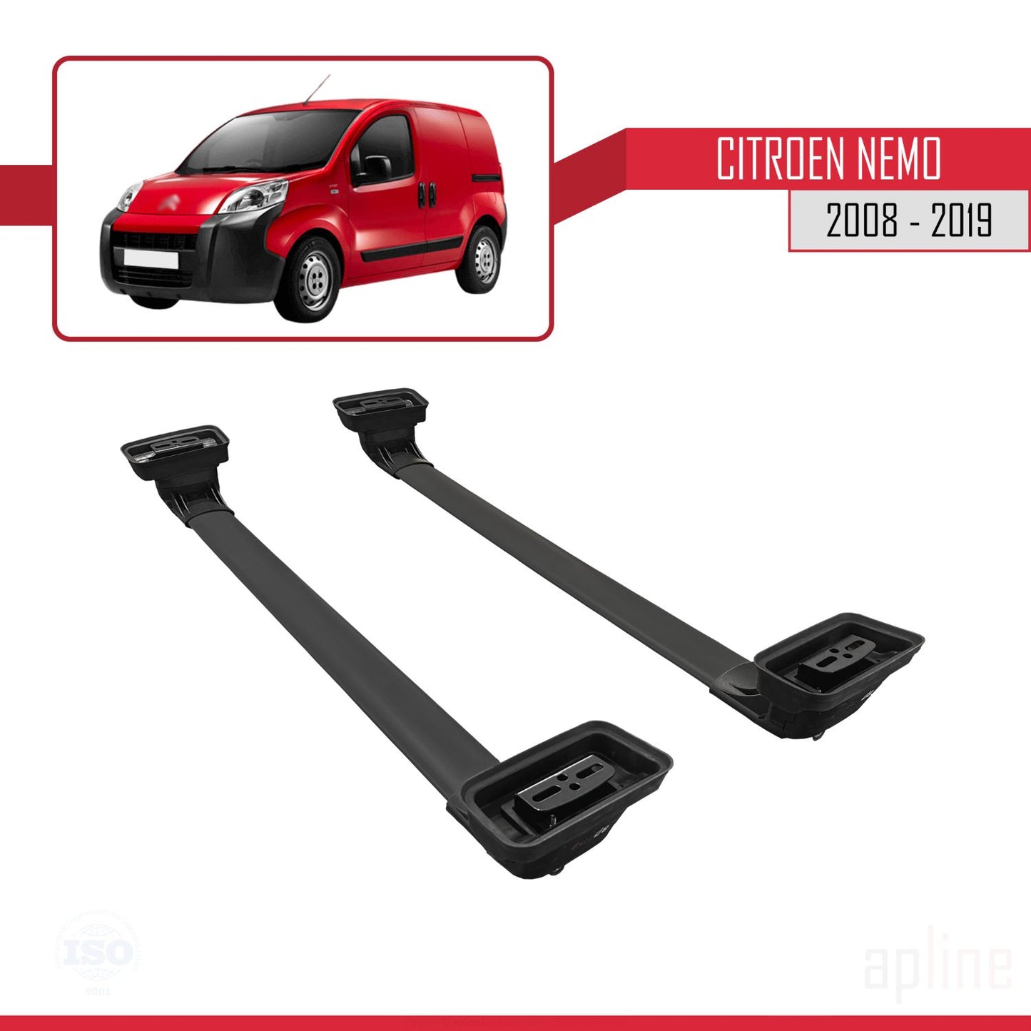 Compatible avec Citroen Nemo 2008-2019 ACE-3 Barres de Toit Railing Porte-Bagages de Voiture Noir Aluminium 2 Barres