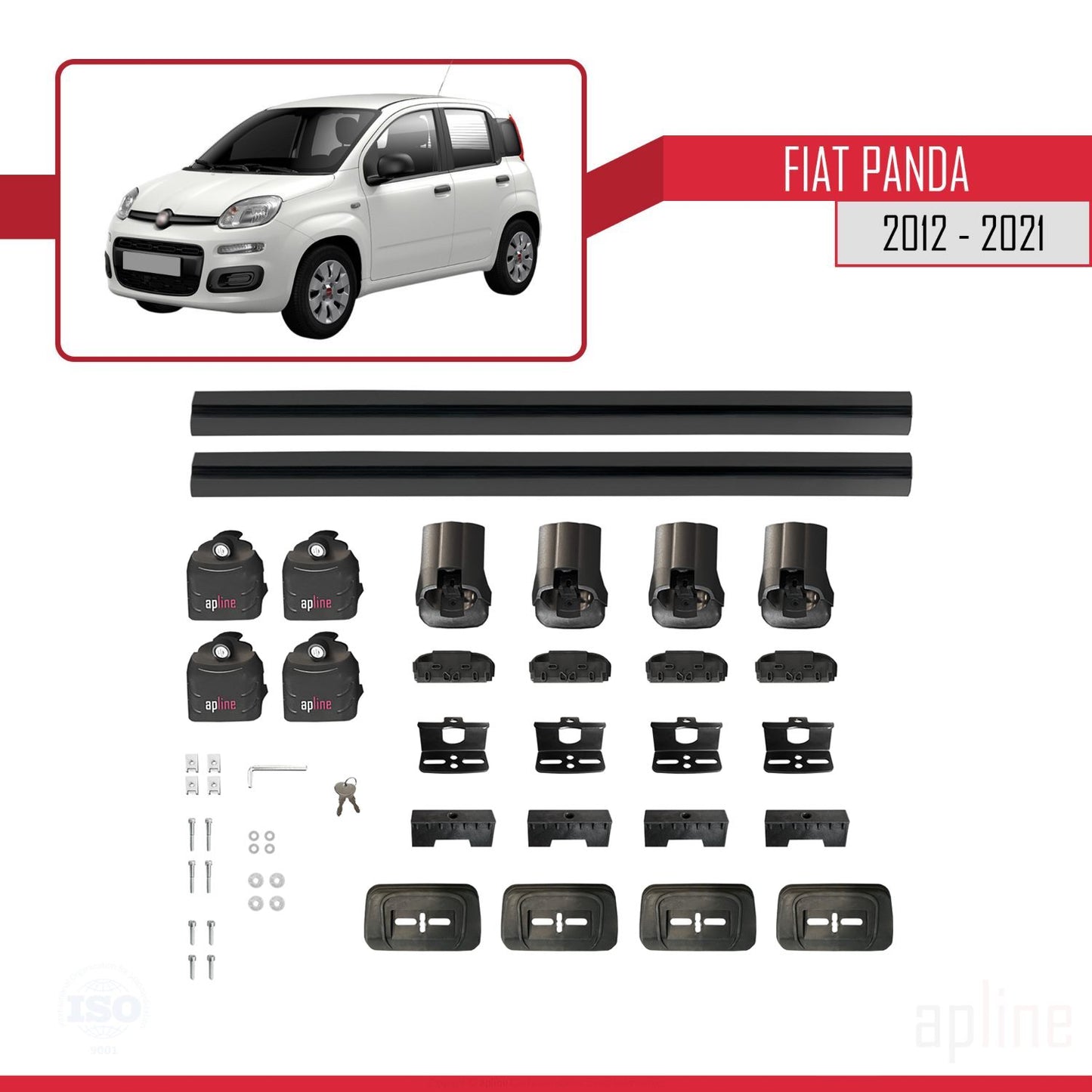 Compatible avec Fiat Panda (319) 2012-2021 ACE-3 Barres de Toit Railing Porte-Bagages de Voiture Noir Aluminium 2 Barres