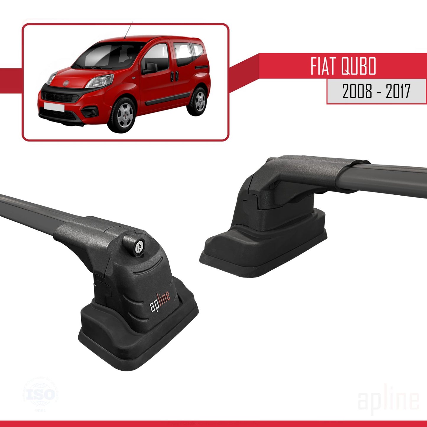 Kompatibel mit Fiat Qubo 2008-2017 ACE-3 Dachgepäckträger, Auto-Reling, Gepäckträger, schwarzes Aluminium, 2 Stangen